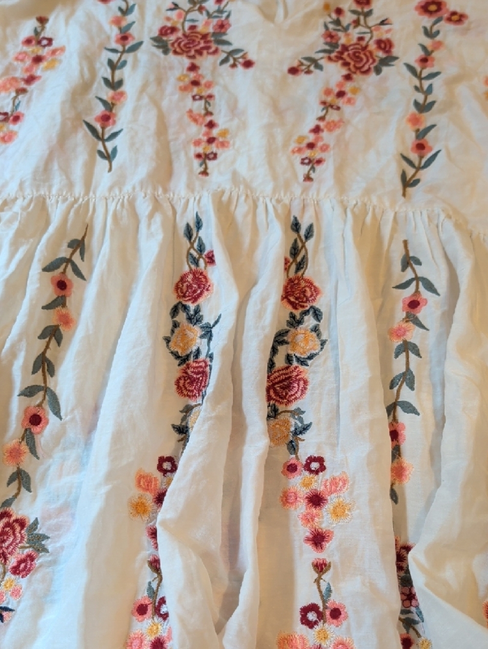 Zara Cream Mini Dress with Red and Pink Floral Embroidery - Picture 6 of 6